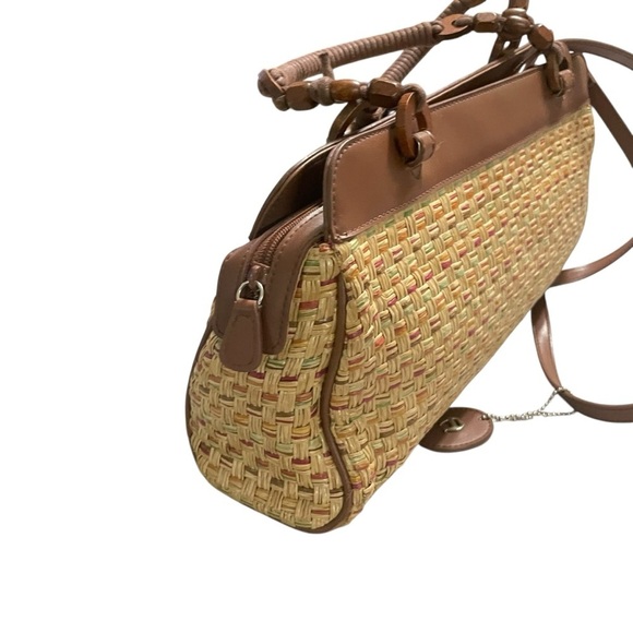 Vintage Etienne Aigner Woven Wood Brown Hand/Long Strap Boho Style Purse - Picture 9 of 14